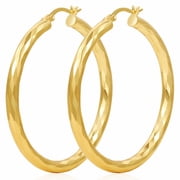 YOUNGYUE Gold Hoop Earrings for Women, Hypoallergenic 14k Gold Plated Lightweight Faceted 50mm