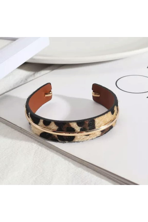 Gold Hoop Leopard Open Cuff Bangle Women Fall Winter Fashion Jewelry Gifts New