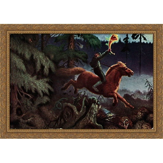 Gold Horn 40x28 Large Gold Ornate Wood Framed Canvas Art by Theodor Severin Kittelsen