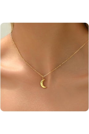 Gold Horn Necklace for Women Dainty Tiny Crescent Moon Necklace 18K Gold Plated Lucky Horse Shoe Pendant Necklace Minimalist Trendy Jewelry