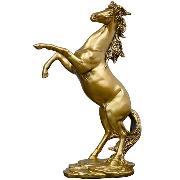 Gold Horse Statue Figurines - Resin Standing Fighting Horse Sculpture Home Office Decoration Tabletop Decor Ornaments