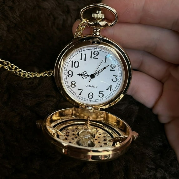 Gold Hourglass Pocket Watch Large Hollow Flip Pendant Quartz Watch Vintage Funnel Style Timepiece for Men Women Gift