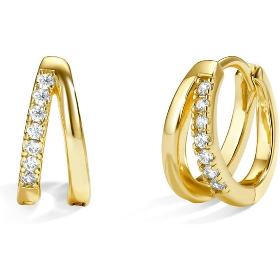 Gold Huggie Earrings Small Huggie Hoop Earrings for Women 14K Gold Plated Hypoallergenic Cubic Zirconia Huggies Mini Gold Silver Hoop Earrings for Women