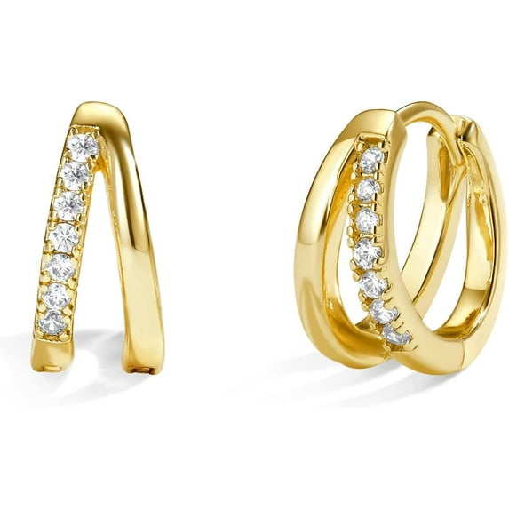 Gold Huggie Earrings Small Huggie Hoop Earrings for Women 14K Gold Plated Hypoallergenic Cubic Zirconia Huggies Mini Gold Silver Hoop Earrings for Women