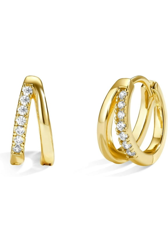 Gold Huggie Earrings Small Huggie Hoop Earrings for Women 14K Gold Plated Hypoallergenic Cubic Zirconia Huggies Mini Gold Silver Hoop Earrings for Women