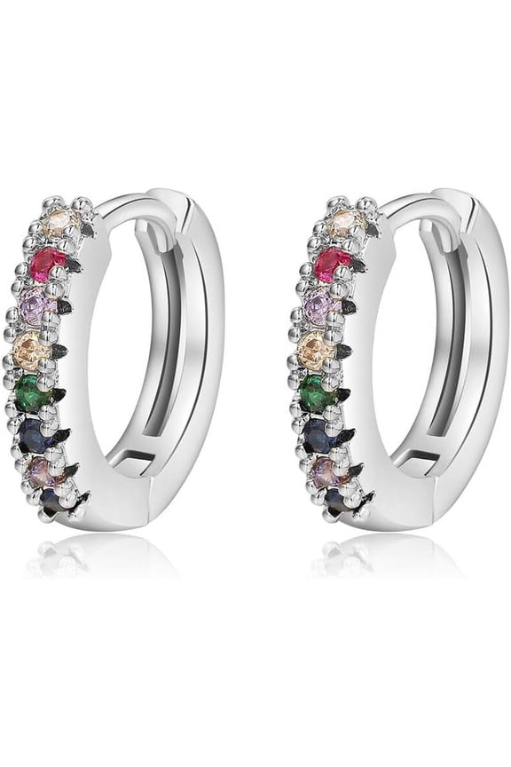 Gold Huggie Earrings for Women Rainbow Hoop Earrings Gold Plated Small Color Cubic Zirconia Cartilage Hoop Earrings Minimalist Personalized Earrings Jewelry Gifts