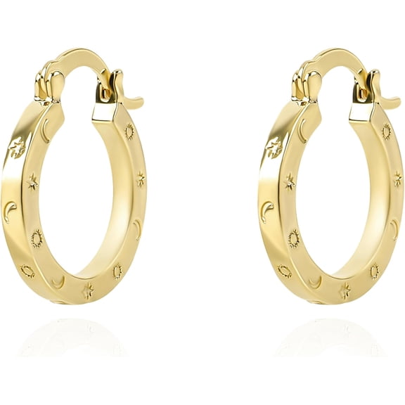 Gold Huggie Hoop Earrings For Women, Gold Plated Sun Moon Star Hoop Dangle Earrings, Huggies Hoop Hypoallergenic Earrings Dainty Jewelry For Wife Anniversary Birthday Wedding Gift For Her[Z1]