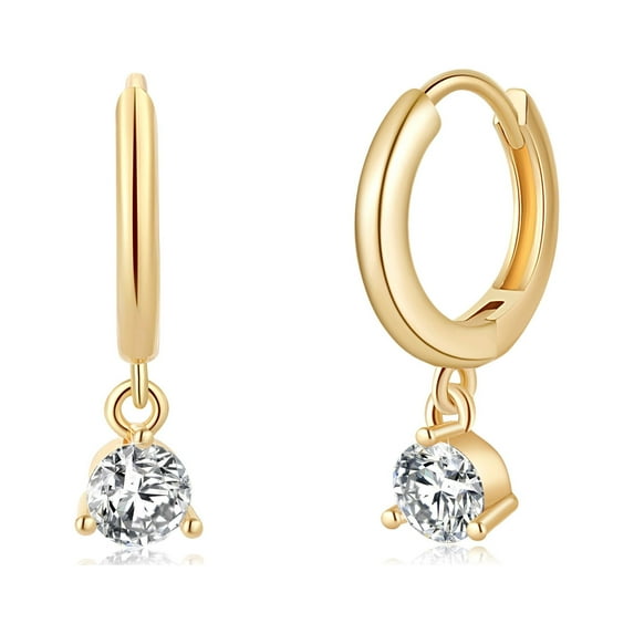 Gold Huggie Hoop Earrings for Women, S925 Sterling Silver Post Hypoallergenic Earrings 14K Gold Plated CZ Dangle Hoop Earrings for Women