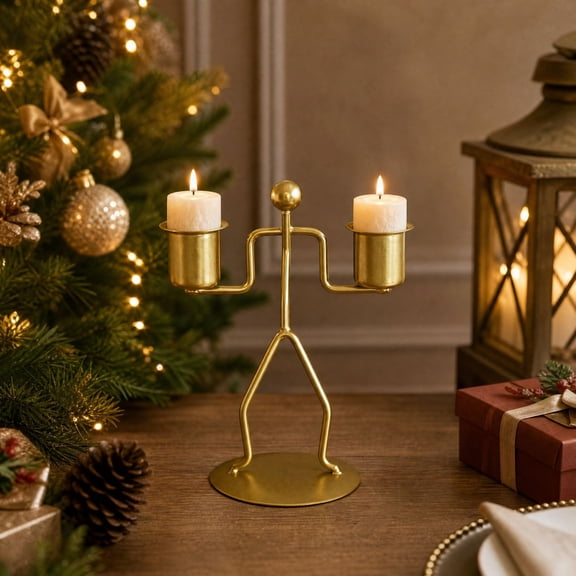 Gold Human Shaped Candle Holder Iron Figurine for Christmas Table Decor