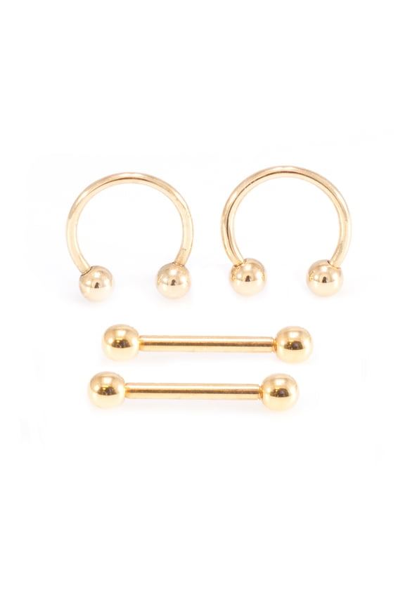 Gold IP Micro Nipple Barbell and Horseshoe Ring Set 16G 10mm