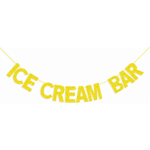 Gold Ice Cream Bar Paper Banner Gold Gliter Ice Cream Theme Party Sign Birthday Decorations Sign