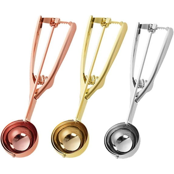 Gold Ice Cream Scoop Stainless Steel Cookie Scoops for Baking Melon Baller with Trigger 3 Sizes (3 colours, M)
