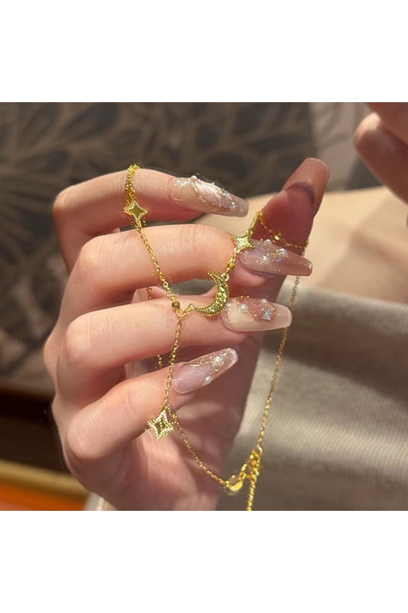 Gold Ice Crushing Star Moon Necklace Pendant Clavicle Chain