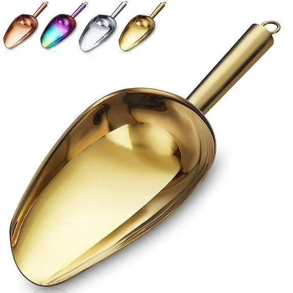 Gold Ice Scoop, Fashion Ice Cream Scoop, Premium Stainless Steel Cookie Scoop, Dog Food Scoop, Sturdy Flour Scoop, Utility Candy Scoop, Dishwasher Safe (6oz/9 Inch)