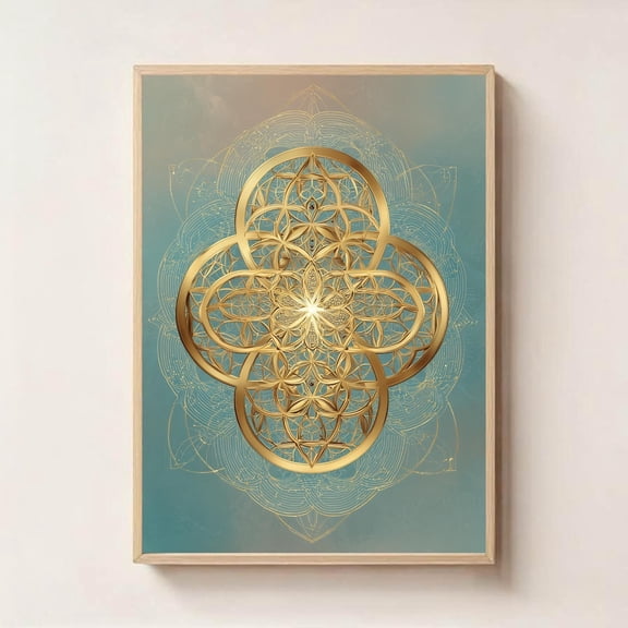 Gold Infinity Sacred Geometry Metaphysical Symbol Wall Art, Unframed Canvas 24x36in