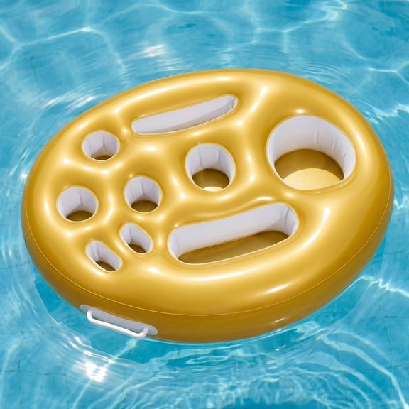 Gold Inflatable Pool Serving Float with Cup Holders and Snack Trays - Gold