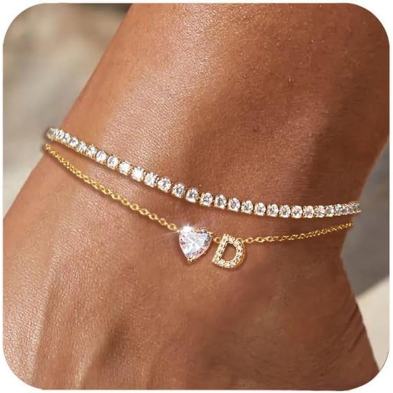 NEW Waterproof 14k  Gold Plated Layered Anklets Delicate Gold Anklet (1) Set Amazon.com: iF YOU Gold Ankle Bracelets for Women, 14k Gold  main image 2