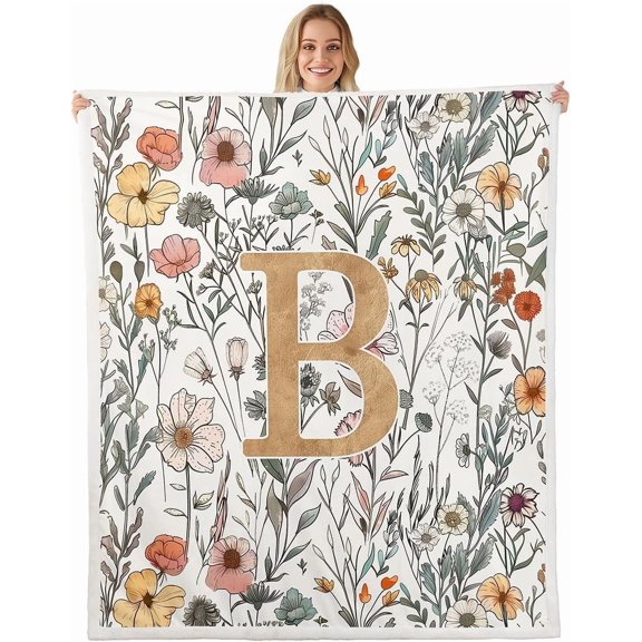 Gold Initial B Throw Blanket Kids Women Men Bed Couch 30" x 40"