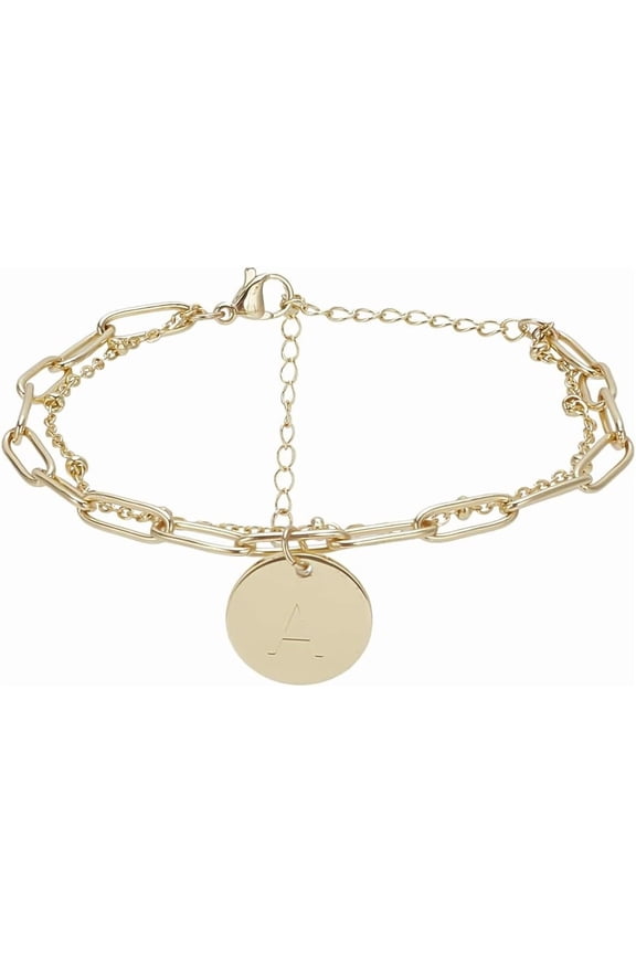 Gold Initial Bracelets for Women Adjustable Layered Papercilp Link Chain Bracelets for Gifts Trendy Gold Stackable Layered Rope Chain Bracelet Jewelry for Wedding Dating Show New Year Gold