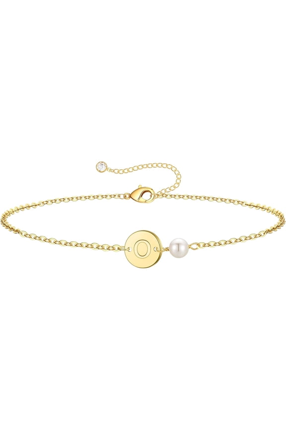 Gold Initial Bracelets for Women - Personalized Gold Bracelets for Women Teen Girls Initial Pearl Bracelets for Girls Gifts Disc Monogram Bracelets Gold Jewelry for Women Teen Girl Gifts