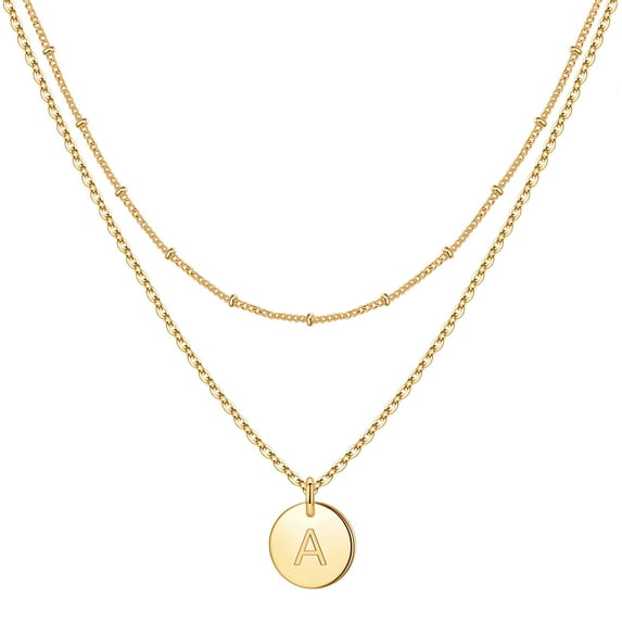 Turandoss Dainty 14K Gold Plated Layered Initial Pendant Necklace for Women Fashion Chain Jewelry Birthday Teacher Appreciation Mothers Day Graduation Gifts for Her Mom Kids Teen Girls Wife Ideas
