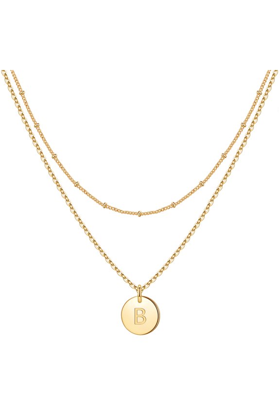 Dainty 14K Gold Plated Layering Initial Pendant Necklace for Women Link Disc Adjustable Letter A-Z Jewelry Birthday Anniversary Gifts for Women Wife Girlfriend
