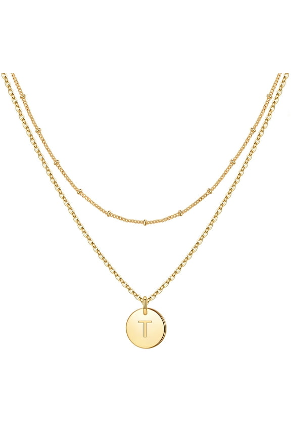 14K Gold Plated Layering Initial Pendant Y-Necklaces for Women Adjustable Link Coin Personalized Letter A-Z Jewelry Birthday Gifts Wedding Gifts for Women Girlfriend