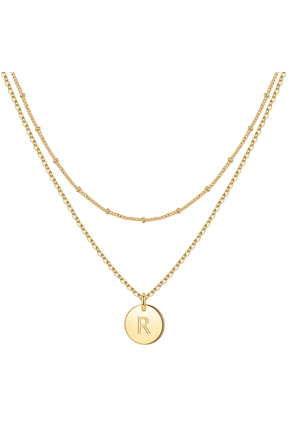 14K Gold Plated Layering Initial Pendant Y-Necklaces for Women Knot Chain Disc Adjustable Jewelry Birthday School Gifts for Women Teen Girls Her Gifts