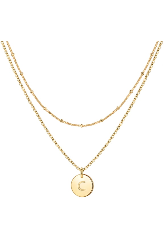 Layering Initial Pendant Y-Necklaces for Women 14K Gold Plated Coin Letter A-Z Adjustable Jewelry Birthday Mothers Day Gifts for Women Mother Daughter Age 14-16