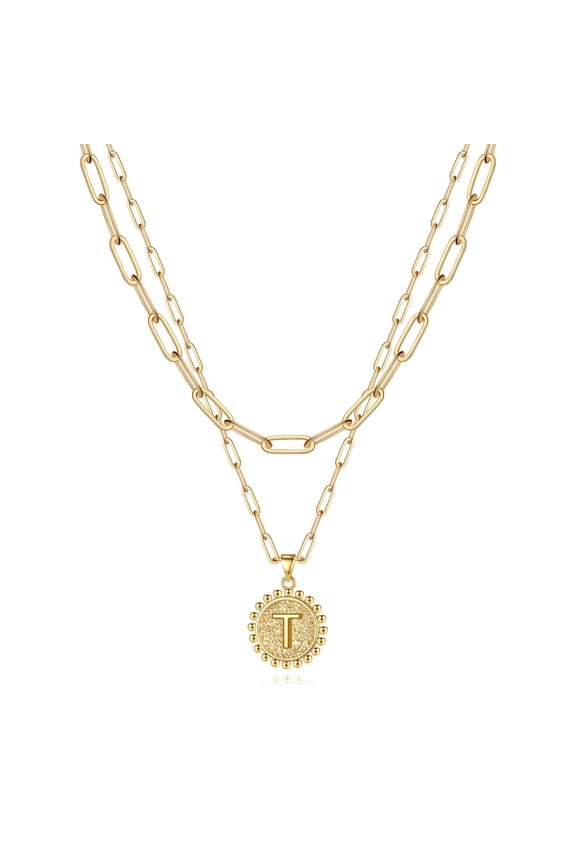 14K Gold Plated Layering Initial Pendant Necklace for Women Link Coin Personalized Adjustable Letter A-Z Jewelry Birthday Valentines Day Gifts Accessories for Women Girlfriend