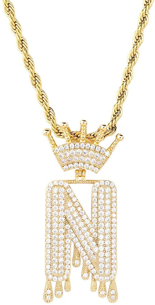HH Bling Empire Gold/Silver Initial Neckaces for Women, Diamond Initial  Necklaces for Girls, Iced Out Letter Necklace with Initials A-Z 18 Inch