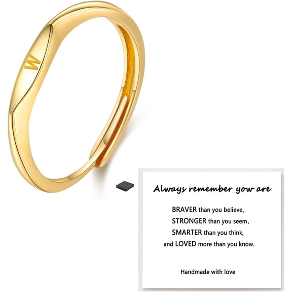 Gold Initial Letter Ring For Women, Capital Alphabet 14k Gold Plated Dainty Plain Adjustable Stackable Pinky Statement Gifts Jewelry