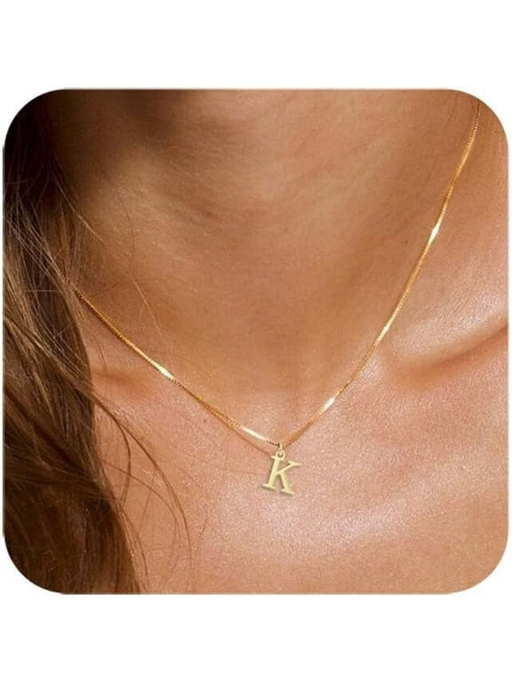 Gold Initial Necklace for Women 14K Gold Plated Dainty Letter Necklace Tiny Initial Pendant Name Necklace A-Z Personalized Gift Trendy Jewelry