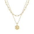 thumbnail image 1 of Gold Initial Necklace for Women Elegant Hexagon Letter Pendant Layered Jewelry Stainless Steel for Her 2PCS, 1 of 4