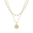 thumbnail image 1 of Gold Initial Necklace for Women Elegant Hexagon Letter Pendant Layered Jewelry Stainless Steel for Her 2PCS, 1 of 4
