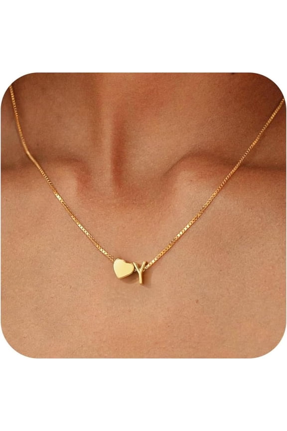 Gold Initial Necklaces for Women, 18K Gold Plated Heart Letter A-Z Initial Necklace Dainty Gold Necklace for Women Gold Jewelry Stocking Stuffers Teen Gifts Trendy Stuff Valentines Gifts[l3380]