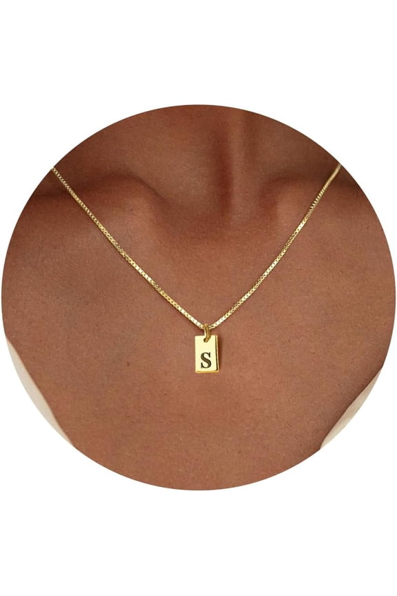 Gold Initial Necklaces For Women Non Tarnish, 14K Gold Plated Dainty Square Letter Pendant Charm Necklace Waterproof A-Z Trendy Thin Chain Name Necklace Personalized Jewelry Gifts[o5282]