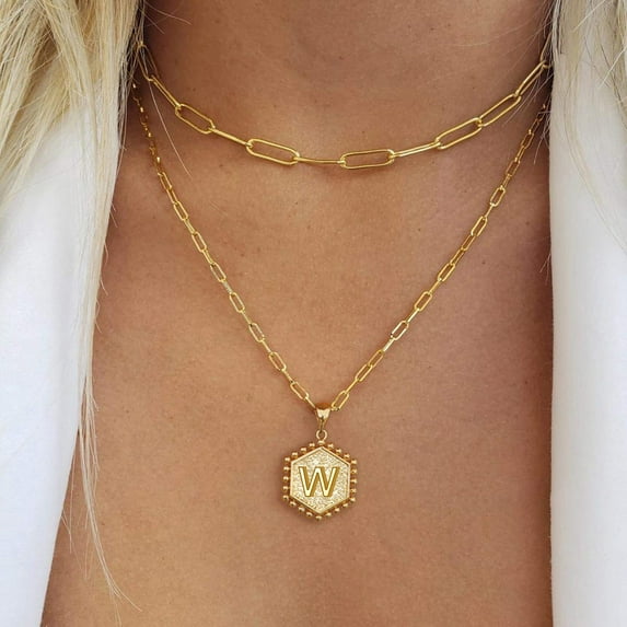 Gold Initial Necklaces for Women Alphabet Letter Necklaces Delicate Layered Gold Jewelry for Teens for Everyday and Parties Unique Idea 2PCS