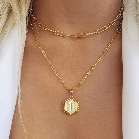 Gold Initial Necklaces for Women Alphabet Letter Necklaces Delicate Layered Gold Jewelry for for Everyday and Parties Unique Idea 2PCS