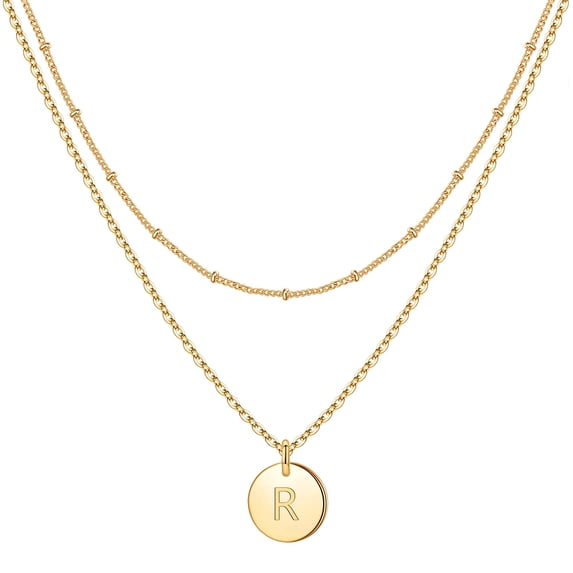 Gold Initial Necklaces for Women Dainty Coin Initial Necklace 14K Gold Plated Layered Initial Necklaces for Women Jewelry