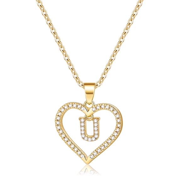 Gold Initial Necklaces for Women 14k Gold Plated Dainty Pendant CZ Love Heart Alphabet Necklace for Women