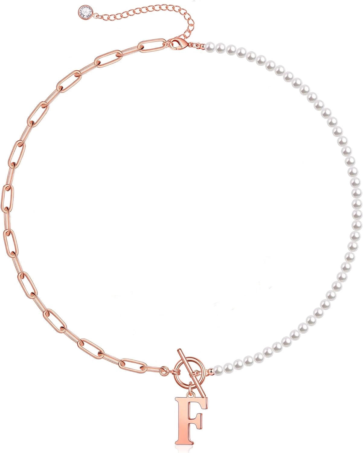 Gold Initial Pearl Necklace For Women, 14K Gold Plated Paperclip Link Chain Necklace Choker Toggle Clasp Necklace Dainty Pearl Chain Necklace Initial Pendant Necklaces For Women Gold Jewelry[o5027]