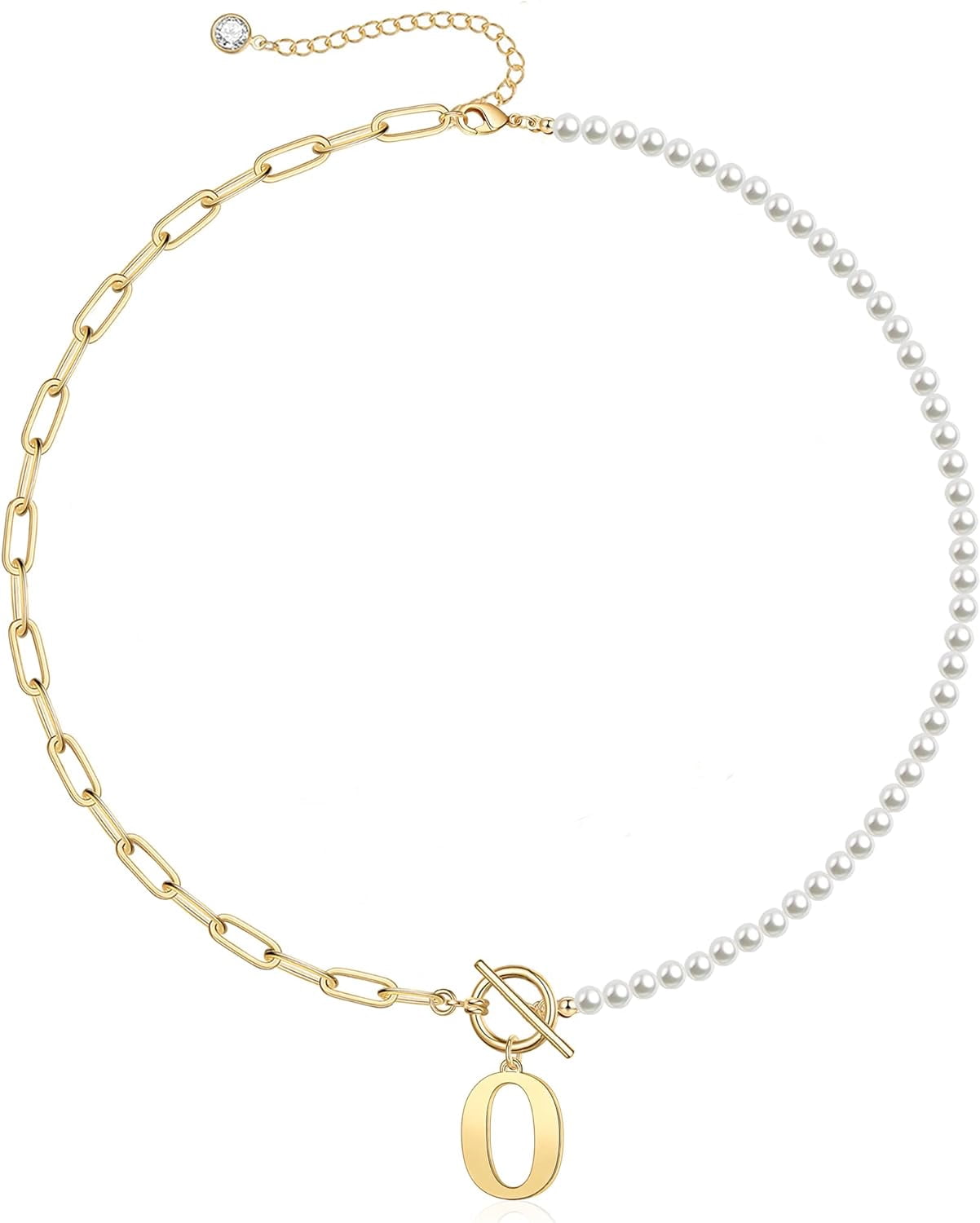 Gold Initial Pearl Necklace For Women, 14K Gold Plated Paperclip Link Chain Necklace Choker Toggle Clasp Necklace Dainty Pearl Chain Necklace Initial Pendant Necklaces For Women Gold Jewelry[o5065]