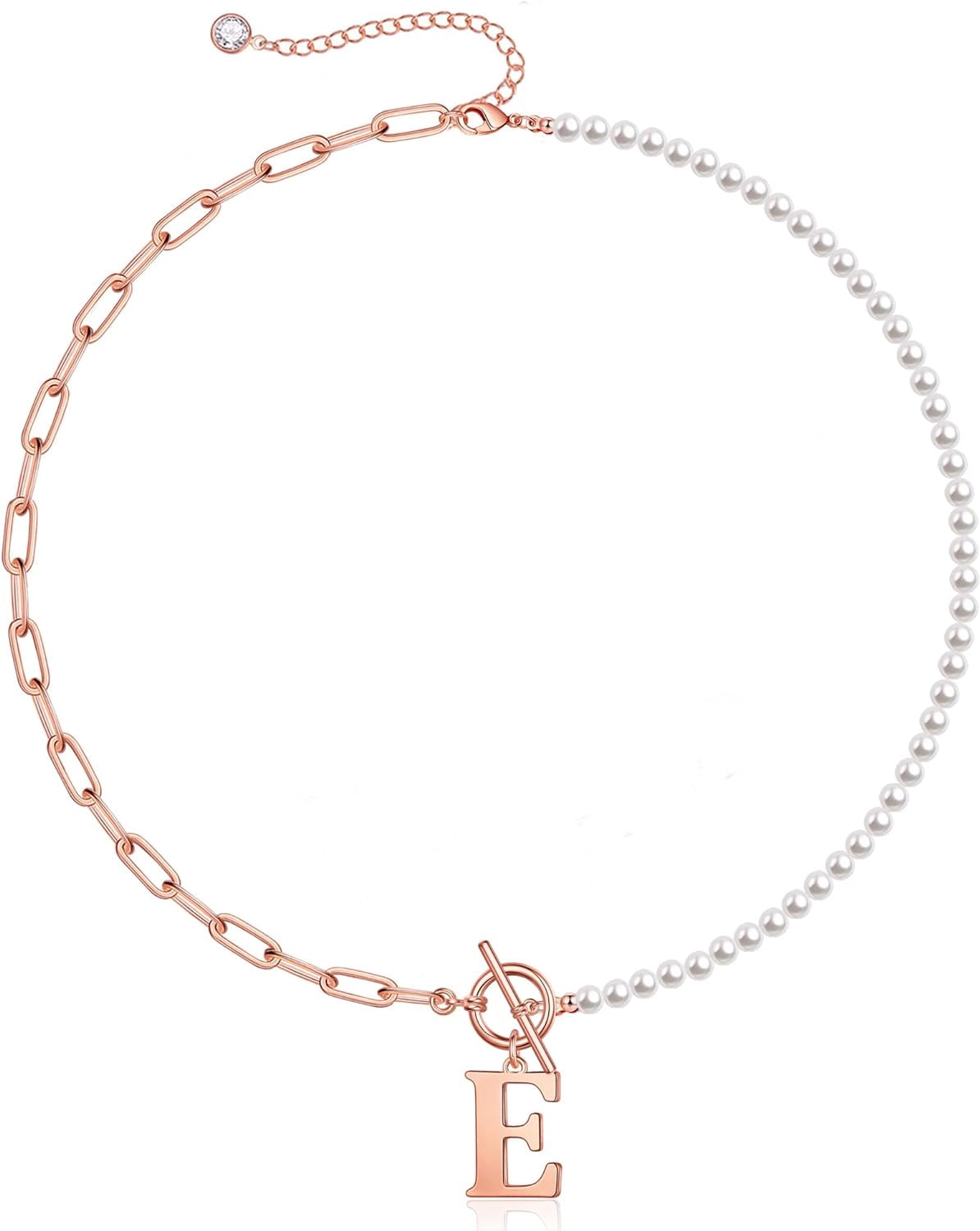 Gold Initial Pearl Necklace For Women, 14K Gold Plated Paperclip Link Chain Necklace Choker Toggle Clasp Necklace Dainty Pearl Chain Necklace Initial Pendant Necklaces For Women Gold Jewelry[o5031]