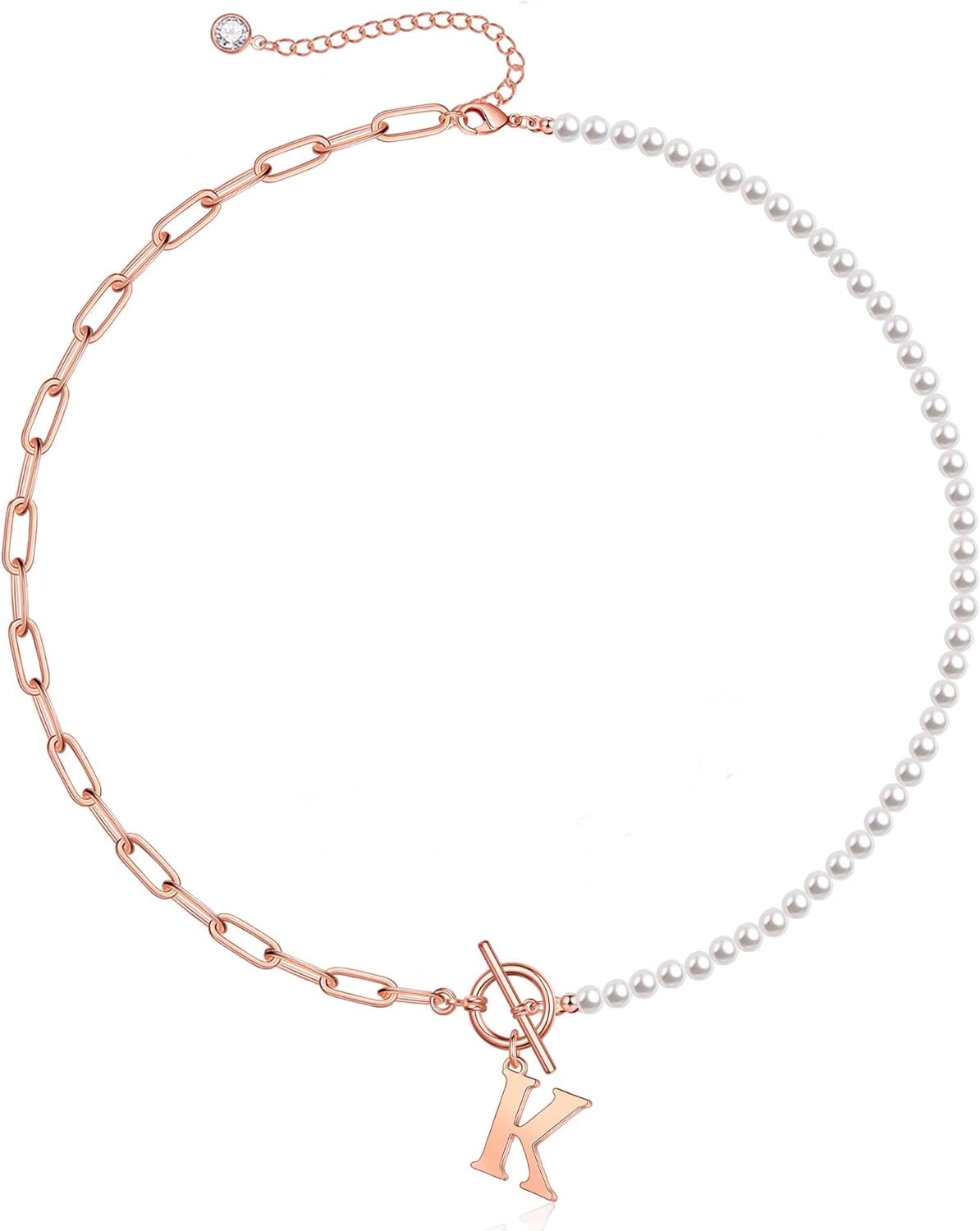 Gold Initial Pearl Necklace For Women, 14K Gold Plated Paperclip Link Chain Necklace Choker Toggle Clasp Necklace Dainty Pearl Chain Necklace Initial Pendant Necklaces For Women Gold Jewelry[o5022]