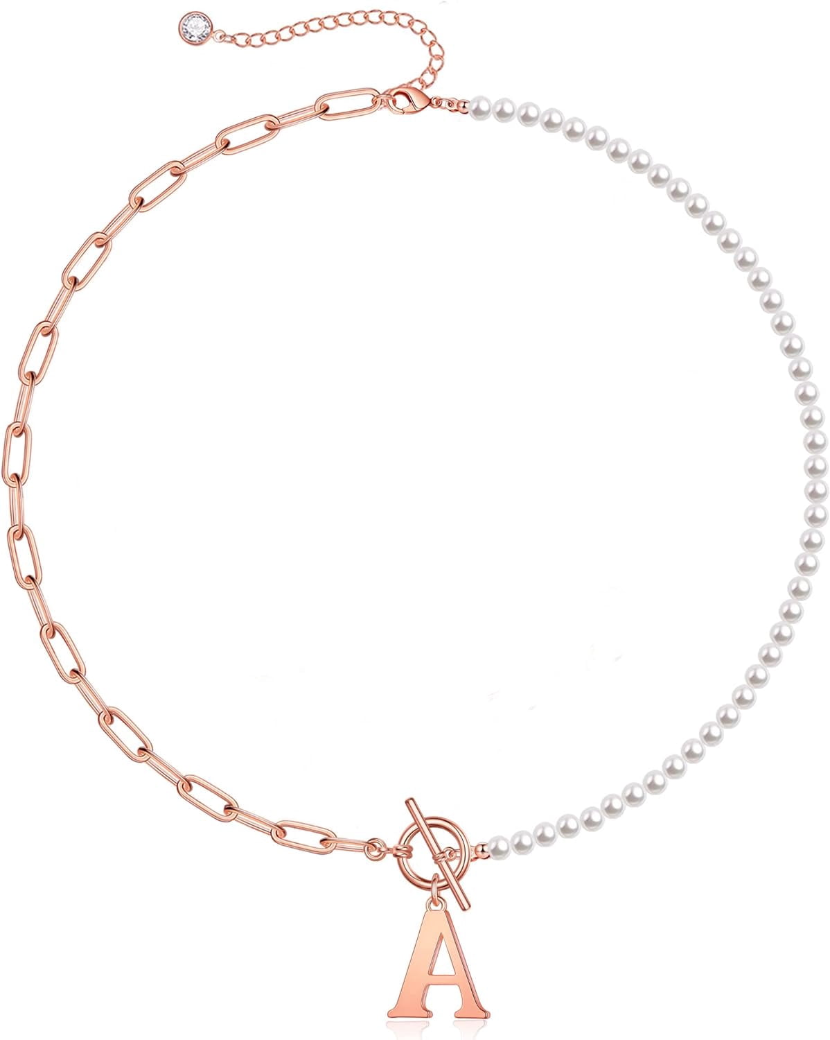 Gold Initial Pearl Necklace For Women, 14K Gold Plated Paperclip Link Chain Necklace Choker Toggle Clasp Necklace Dainty Pearl Chain Necklace Initial Pendant Necklaces For Women Gold Jewelry[o5026]