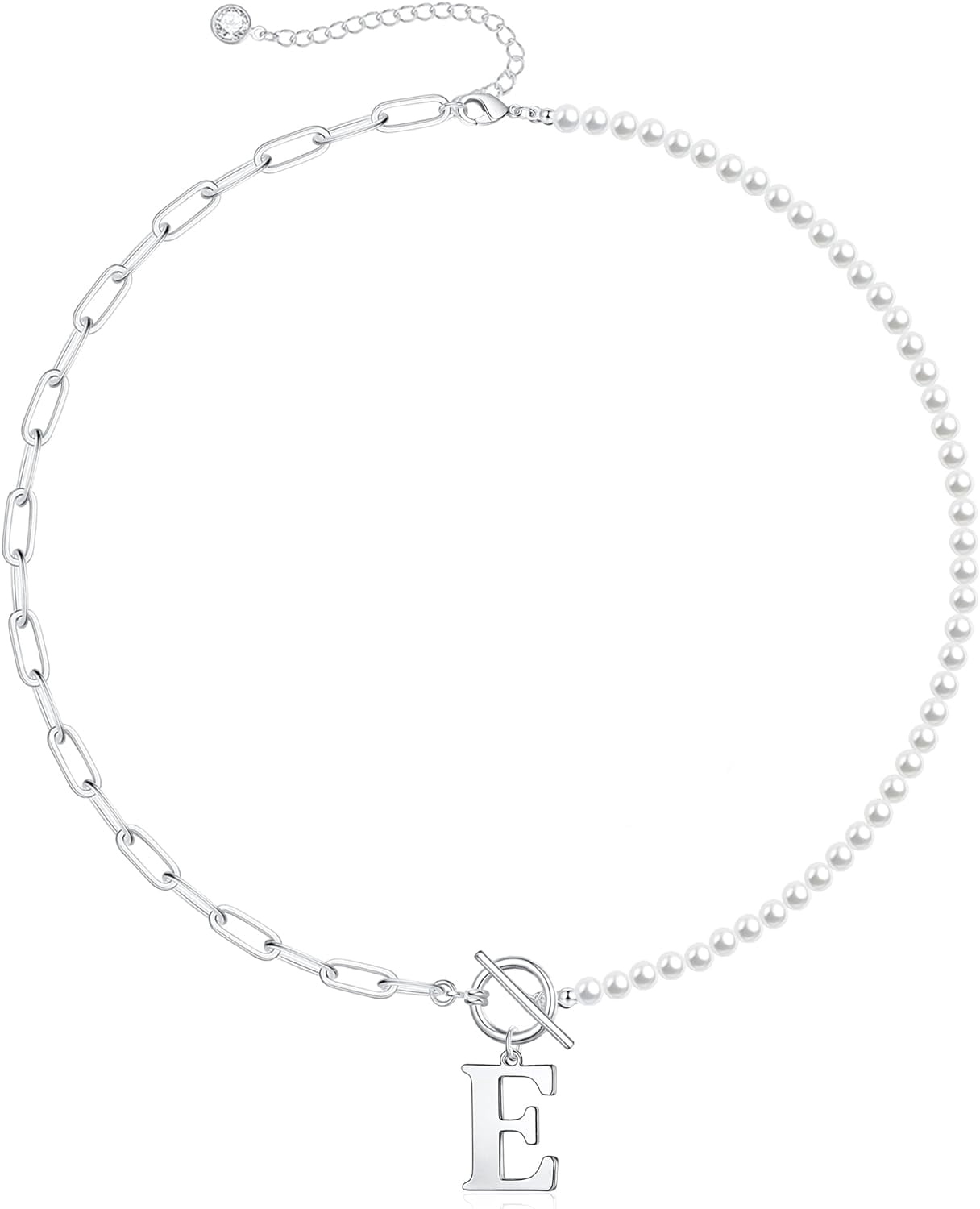 Gold Initial Pearl Necklace For Women, 14K Gold Plated Paperclip Link Chain Necklace Choker Toggle Clasp Necklace Dainty Pearl Chain Necklace Initial Pendant Necklaces For Women Gold Jewelry[o5032]