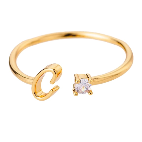 Rings Gold Rhinestone 26 Initial Ring Jewelry Initial Letter Open Ring with Rhinestone Ring for Women,One Size,GoldC