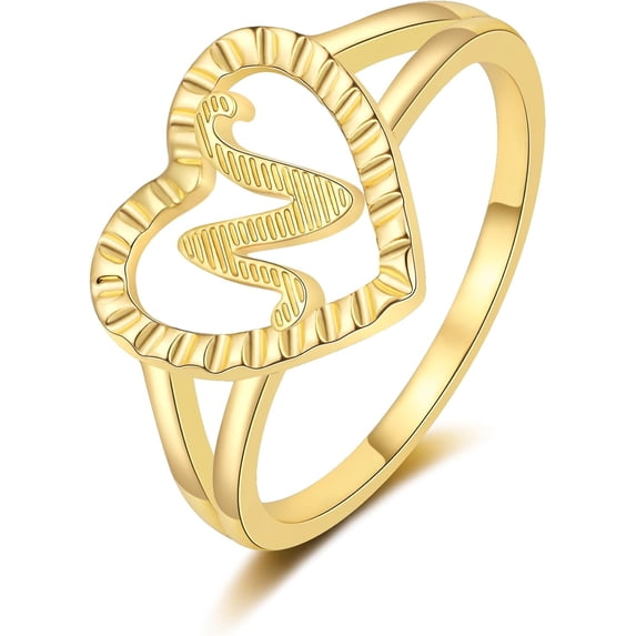 Gold Initial Ring for Women Vintage Initial Heart Love Ring Non Tarnish 14K Gold Plated Personalized Carved Letter Statement Ring Size 6-10 Jewelry Gifts