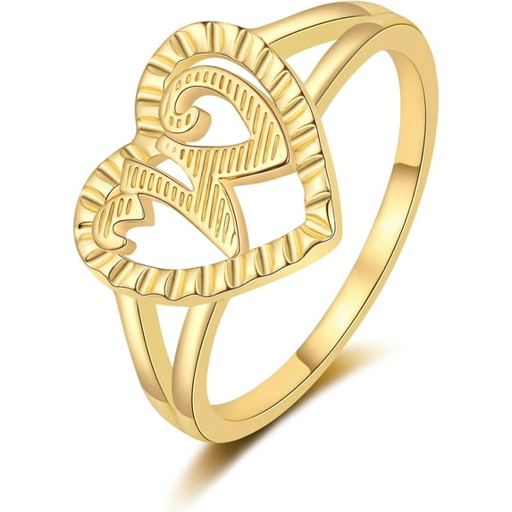 Gold Initial Ring for Women Vintage Initial Heart Love Ring Non Tarnish 14K Gold Plated Personalized Carved Letter Statement Ring Size 6-10 Jewelry Gifts
